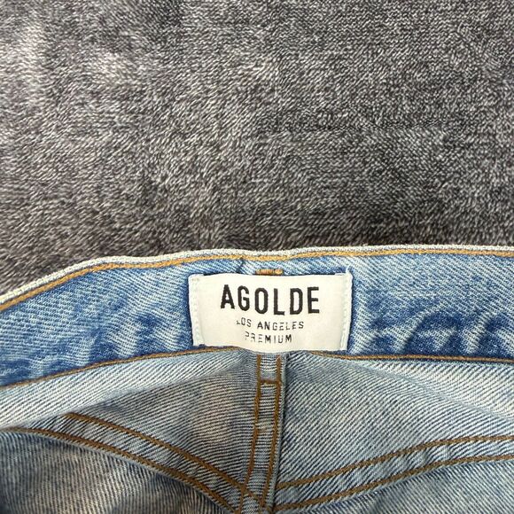 AGOLDE Light Blue Denim Jeans Cropped Raw Hem Button Fly Women's 25X24 - Picture 4 of 12